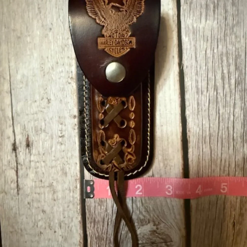 Vintage Tooled Leather Harley-Davidson Belt Loop Knife Sheath — Eagle Wing Desig